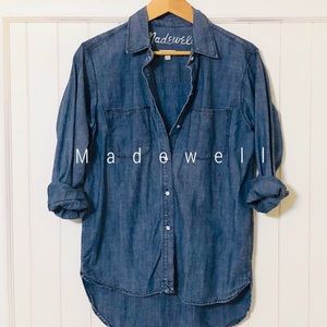 Madewell chambray denim button down shirt hi low